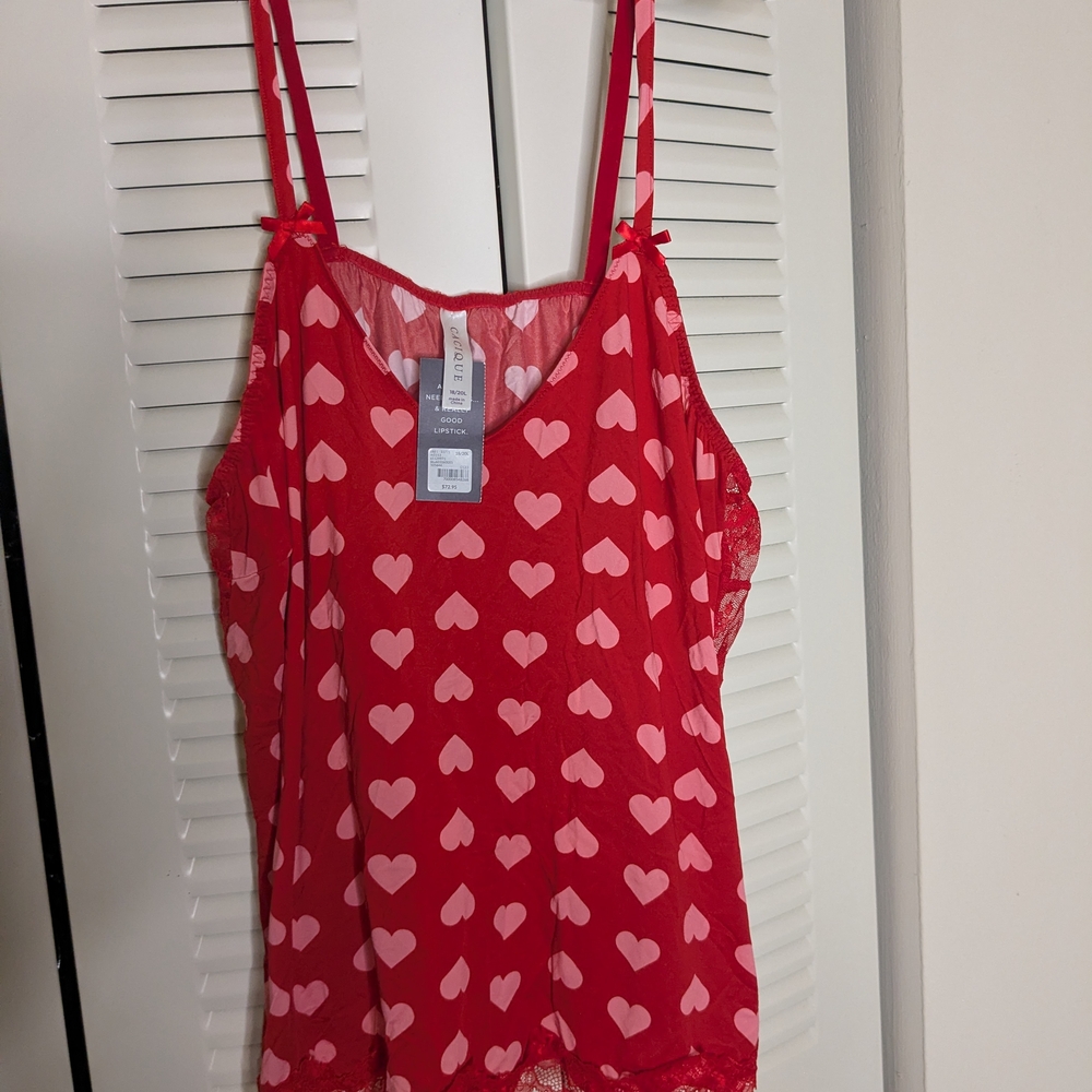 Cacique Red Cami with Pink Heart Print